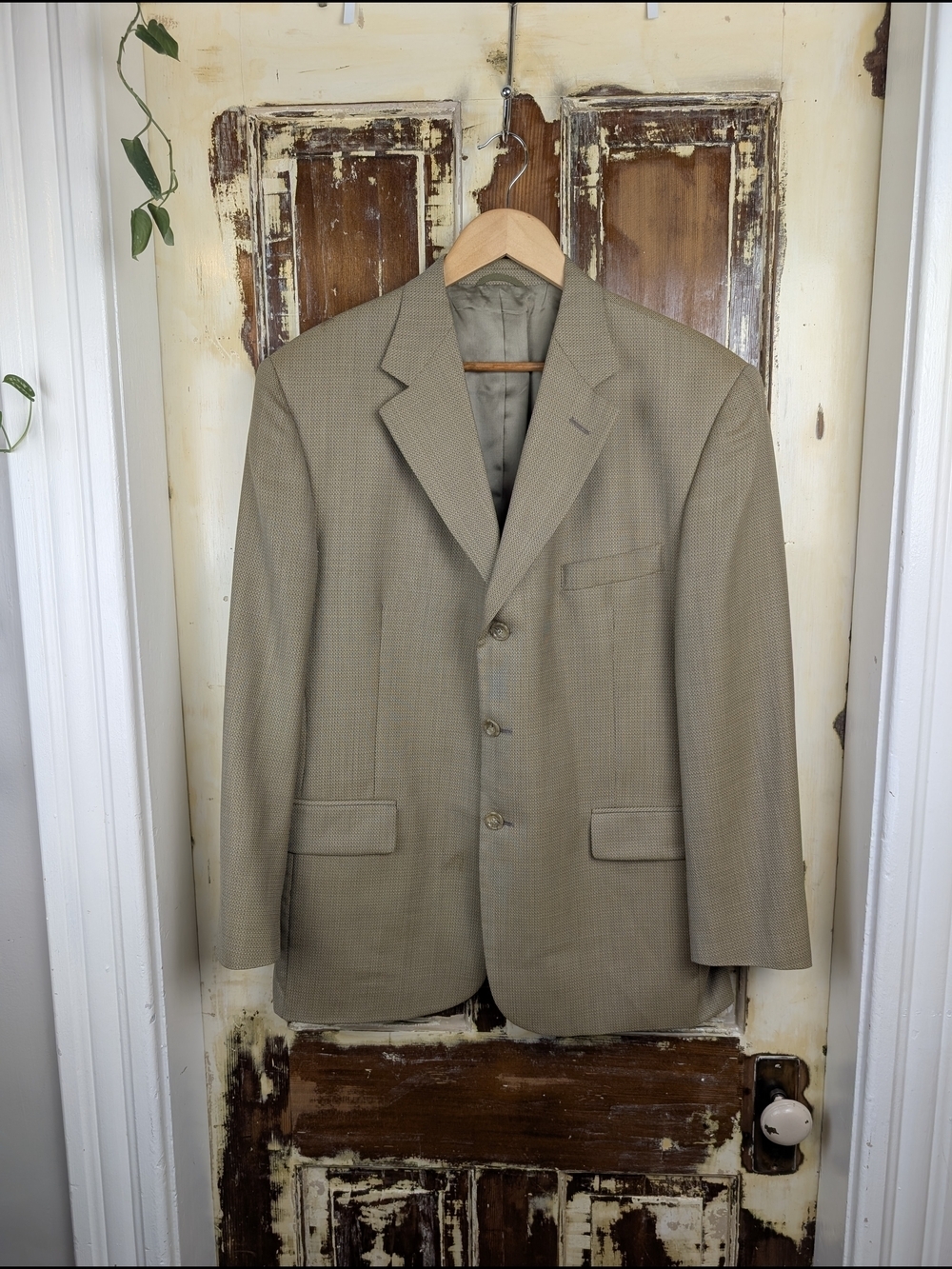 J.B. Ebrard 100% Wool Blazer 40R Taupe Olive Textured Sport Coat Tailored